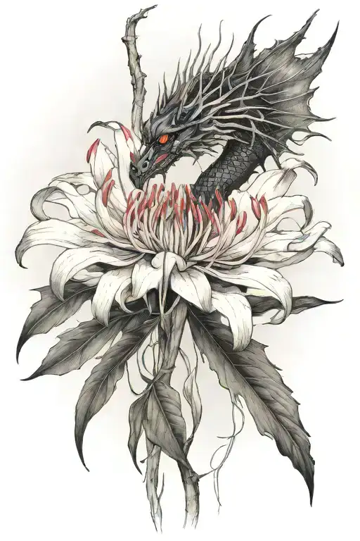 Red Spider Lily black dragon tattoo design idea