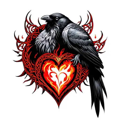 celtic crow and firey heart tattoo design idea