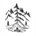 mountain vines trees camp fire tattoo design idea