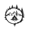 mountain vines trees camp fire tattoo design idea