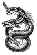 snake fight with salmon, japanese style tattoo design idea