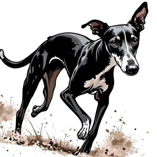 whippet dog silhouette running tattoo design idea