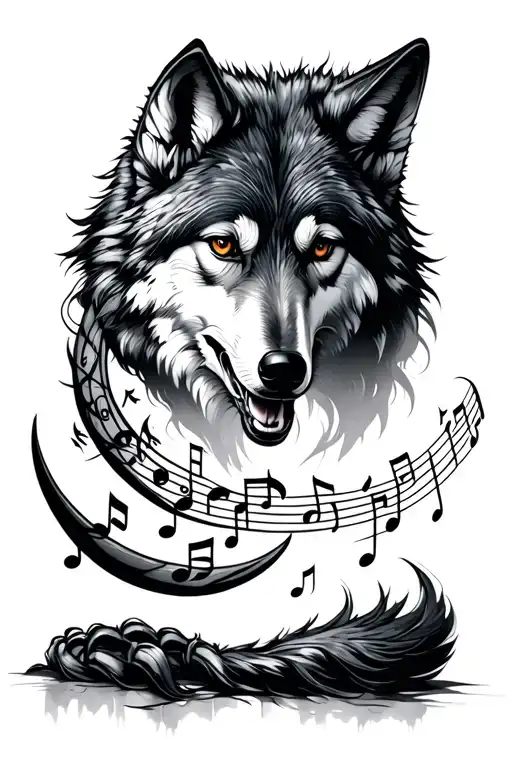 Wolf Luna claws with musical notes tattoo design idea