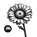 a small daisy with a cursive m in the stem  tattoo design idea