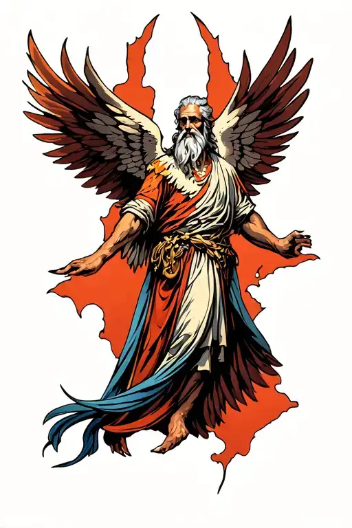 Icarus myth, shoulder to wrist design.  Shoulder: Daedalus, wise old man, wa tattoo design idea