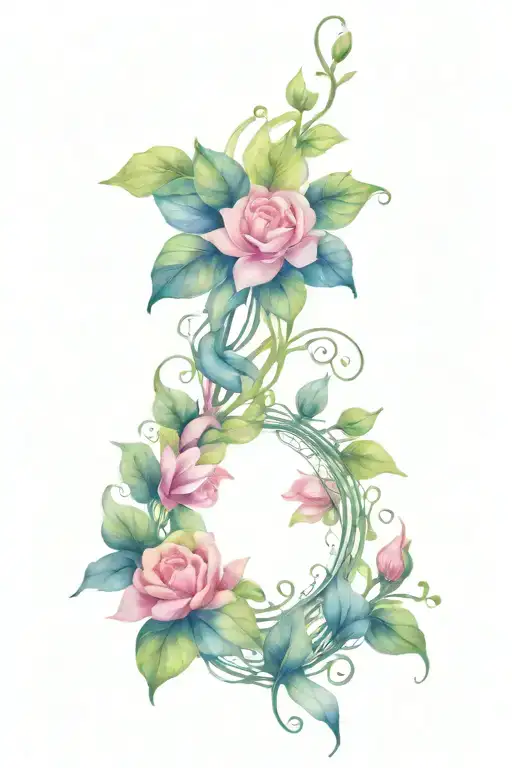 flowers with vines and 'XOTWOD' tattoo design idea