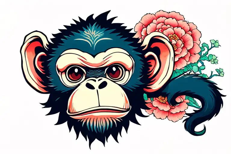 japanese inspired metal monkey tattoo design idea