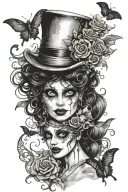 Emily Corpse bride mad hatter bats flying tattoo design idea