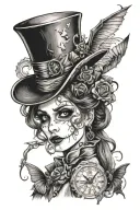 Emily Corpse bride mad hatter bats flying tattoo design idea