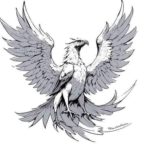 Sketch: Phoenix Fawkes in anime style**1. **Phoenix**: - **Pose**: Phoenix is ​​depicted in flight, with its wings spread, tattoo design idea