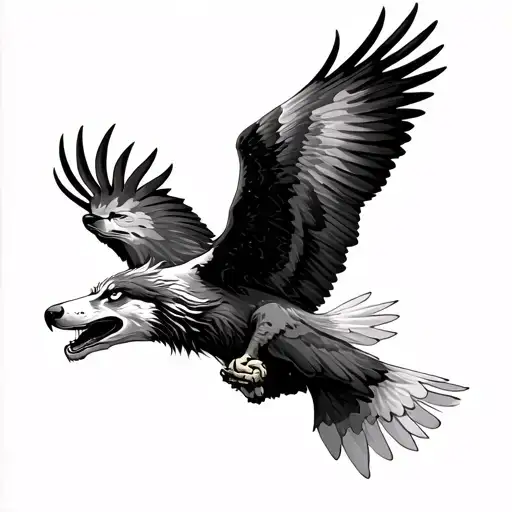 wolf and eagle flying tattoo design idea