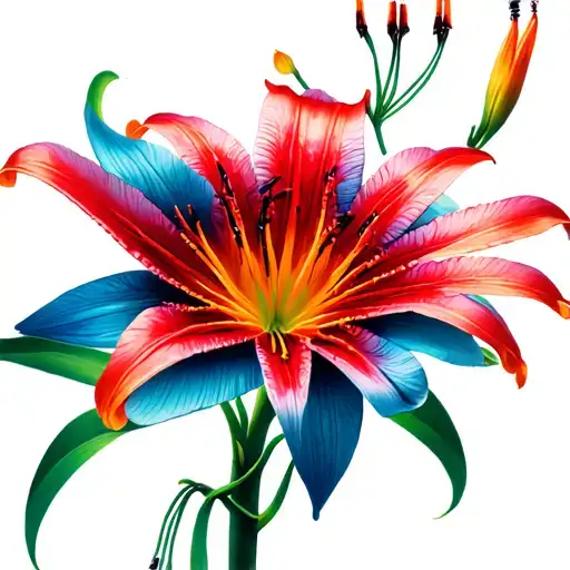 red and blue spider lily tattoo design idea