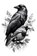 black and grey hyper-realistic style tattoo of a raven and a cardinal tattoo design idea
