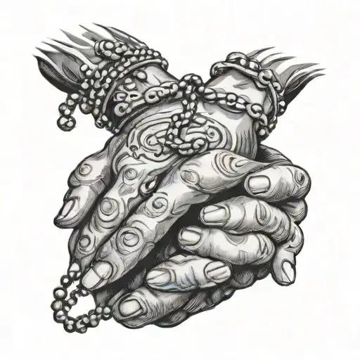 praying hands with rosary wrapped hand holding tattoo design idea