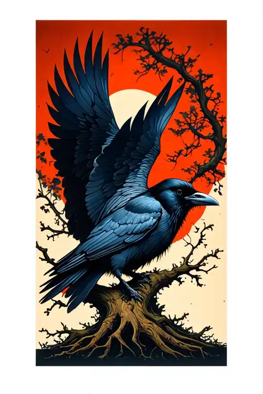 Can you generate my tattoo I want a poison tree on my forearm and a raven with its wings spread on one off the branches  tattoo design idea