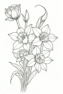 daffodil, rose and bluebells with nanny as stem bouquet tattoo design idea