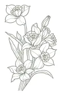 daffodil, rose and bluebells with nanny as stem bouquet tattoo design idea