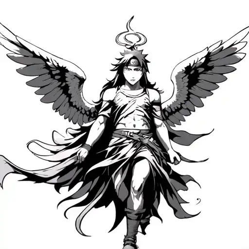 archangel Raphael open wings , besides a Naruto pain tattoo design idea
