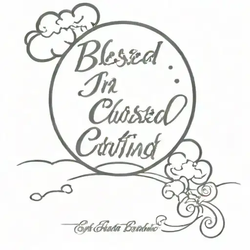 half sleeve with blessed in cursive bubble writing with sunset behind it. tattoo design idea