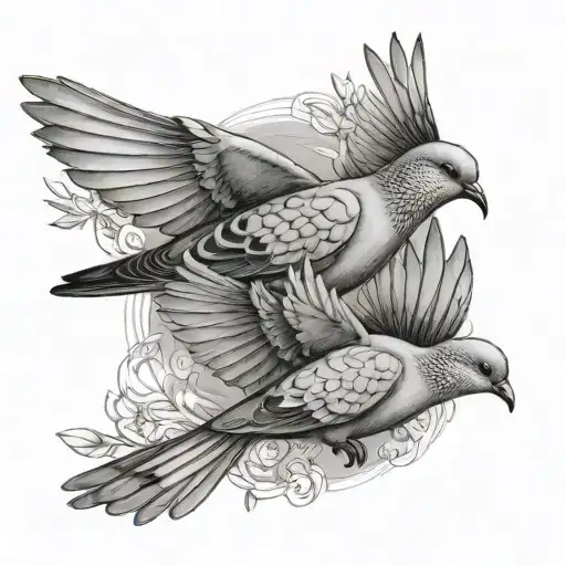 5 mourning doves flying tattoo design idea