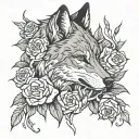 Wolf and Roses / thorns intertwined tattoo design idea