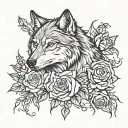 Wolf and Roses / thorns intertwined tattoo design idea