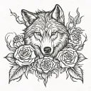Wolf and Roses / thorns intertwined tattoo design idea
