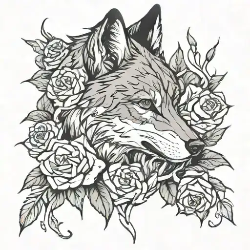 Wolf and Roses / thorns intertwined tattoo design idea