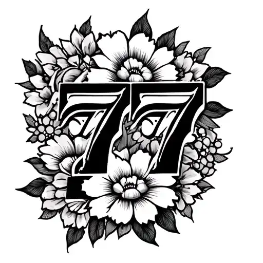 Hmong traditional patterns incorporated representing with flowers and the numbers 777 tattoo design idea