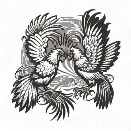 roosters fighting each other tattoo design idea