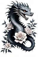 feminine dragon with flowers wrapped fine line tattoo tattoo design idea