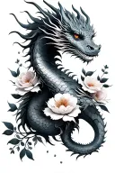 feminine dragon with flowers wrapped fine line tattoo tattoo design idea