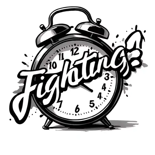 the image from the alarm clock with "fighting" text tattoo design idea