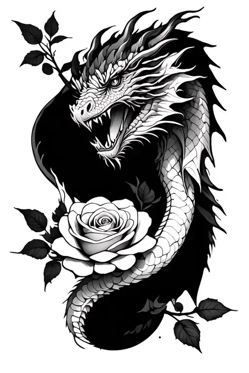 Dragon and rose tattoo tattoo design idea
