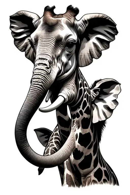 Elephant And Giraffe tattoo design idea