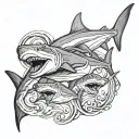 hammerhead shark swimming together tattoo design idea