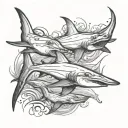 hammerhead shark swimming together tattoo design idea