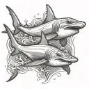 hammerhead shark swimming together tattoo design idea