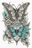 butterfly dragonfly heart turquoise wolf tattoo design idea