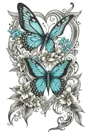 butterfly dragonfly heart turquoise wolf tattoo design idea