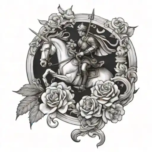 Saint George and flowers tattoo design idea