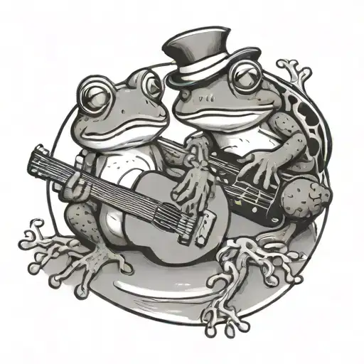 Christmas and frog playing a guitar tattoo design idea