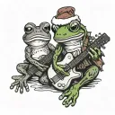 Christmas and frog playing a guitar tattoo design idea