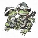 Christmas and frog playing a guitar tattoo design idea