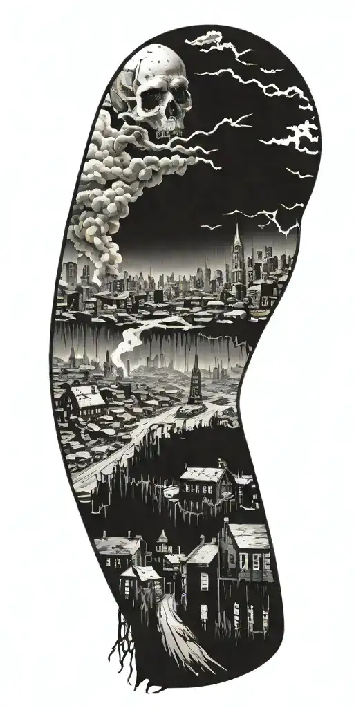 apocalypse city scene  tattoo design idea