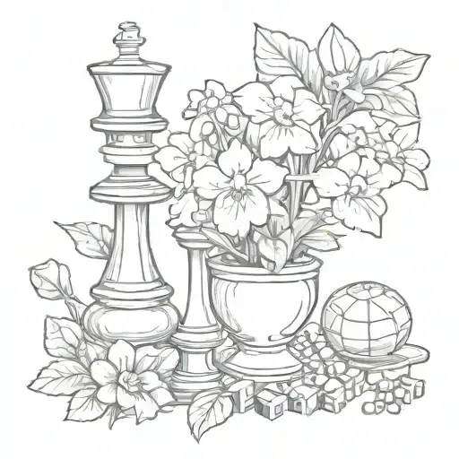 African violet flower and chess pieces tattoo design idea