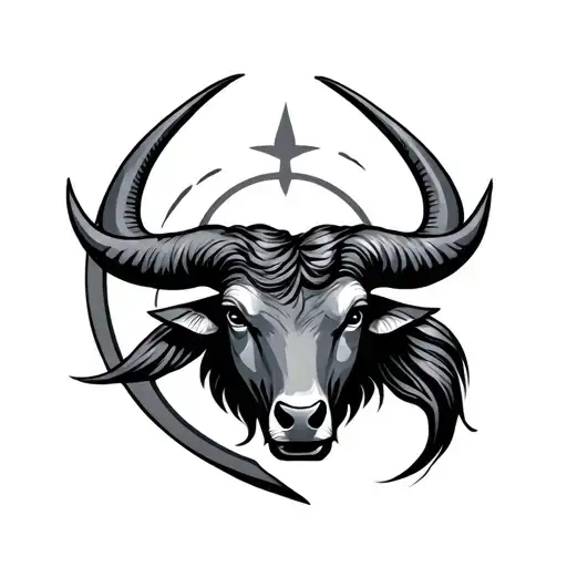 taurus symbol with aquarius symbol inside tattoo design idea