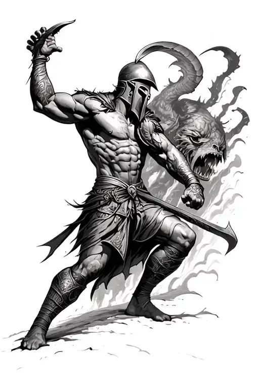spartan warrior battling inner demons tattoo design idea