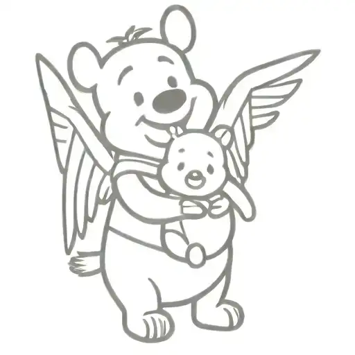 Winnie the Pooh with angel wings standing next to piglet tattoo design idea