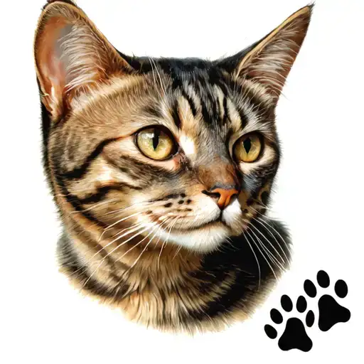Cat, flower, paw prints tattoo design idea